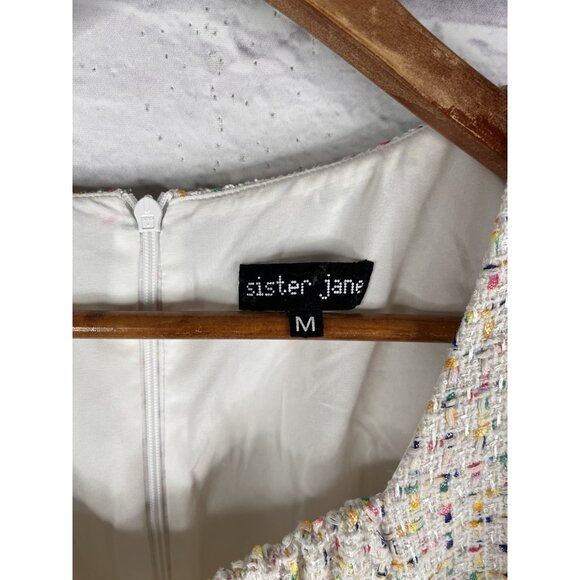 SISTER JANE Women's White Multicolor Tweed Puff Sleeve A-Line Dress Medium - Picture 3 of 6